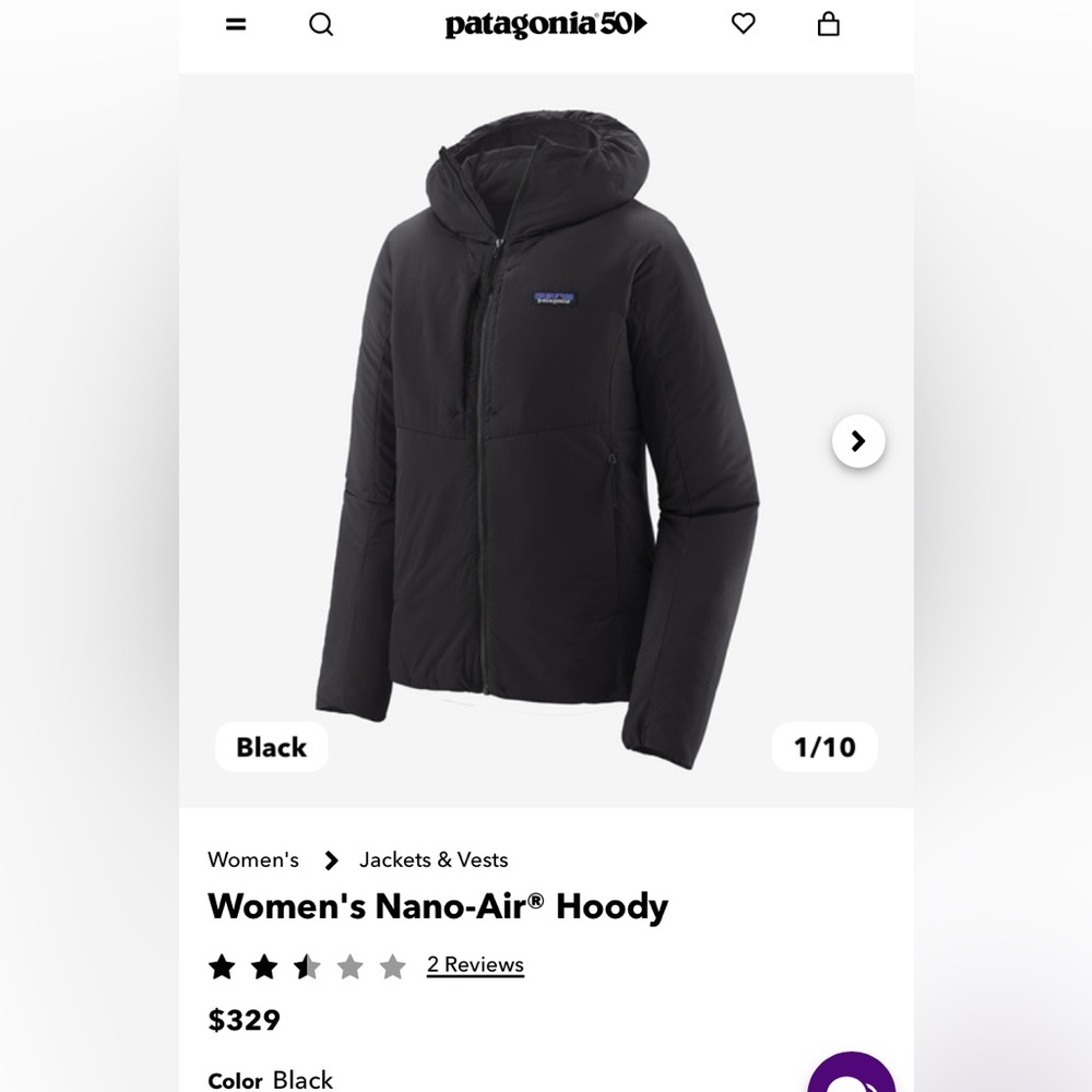 Patagonia Women’s Nano Air Hoody Black Size Small